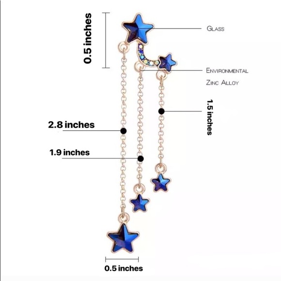 Blue stars drop gold earrings - Picture 8 of 8